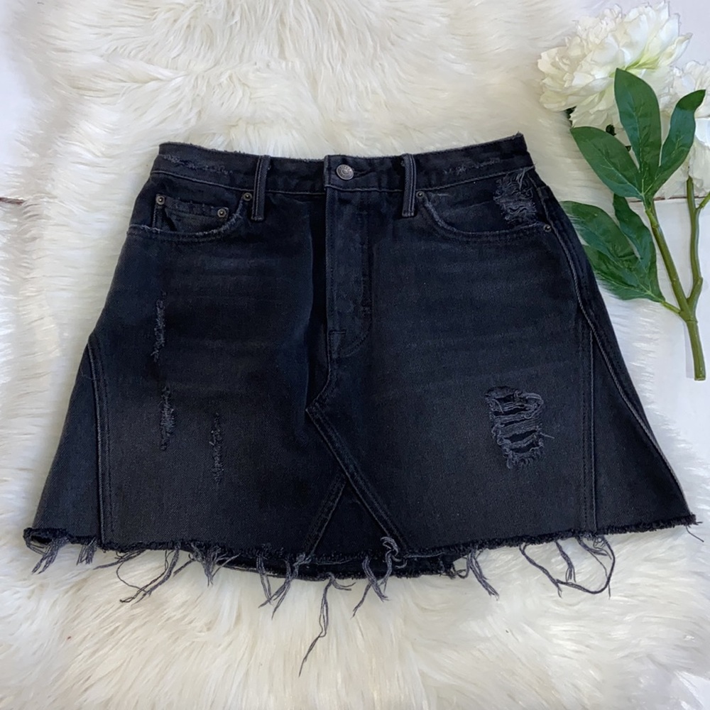GRLFRND Eva Denim Jean Skirt Black Raw Hem size 27